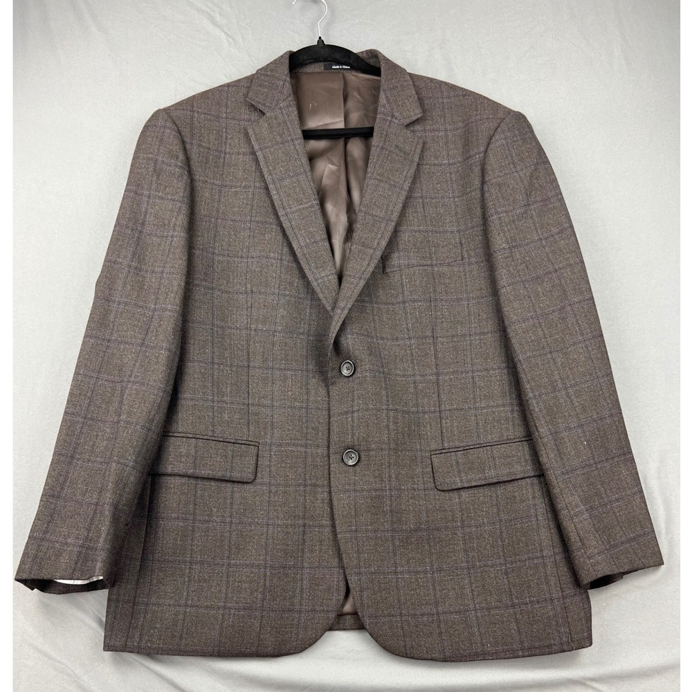 Pronto Uomo Platinum Blazer Mens 46R Brown Plaid 100% Wool Sport Coat Fair